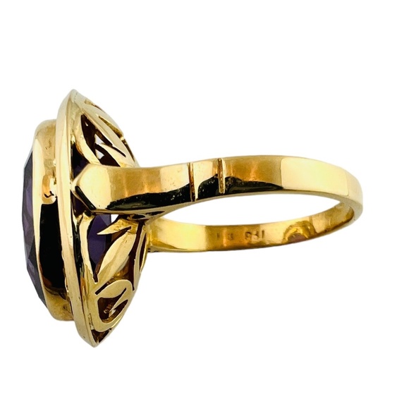 18K Yellow Gold Lab Created Oval Purple Sapphire Ring Size 7.25 #15673 - Picture 3 of 10